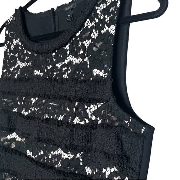 J. Crew Fringy Tweed Lace Blouse Tank Top M Black Nude Classic Preppy Career - Picture 3 of 8